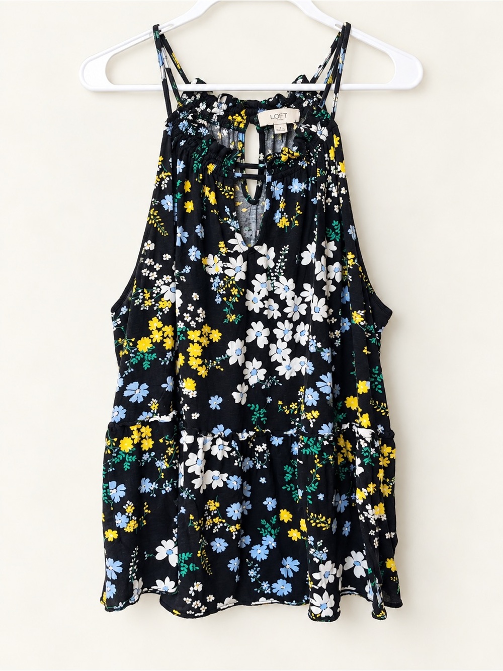 LOFT Black Floral Tiered Spaghetti-Strap Camisole